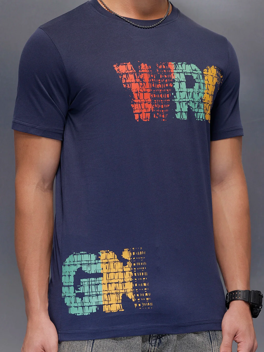 Placement Printed Regular Fit T-Shirt   |  Navy Blue - Image 5