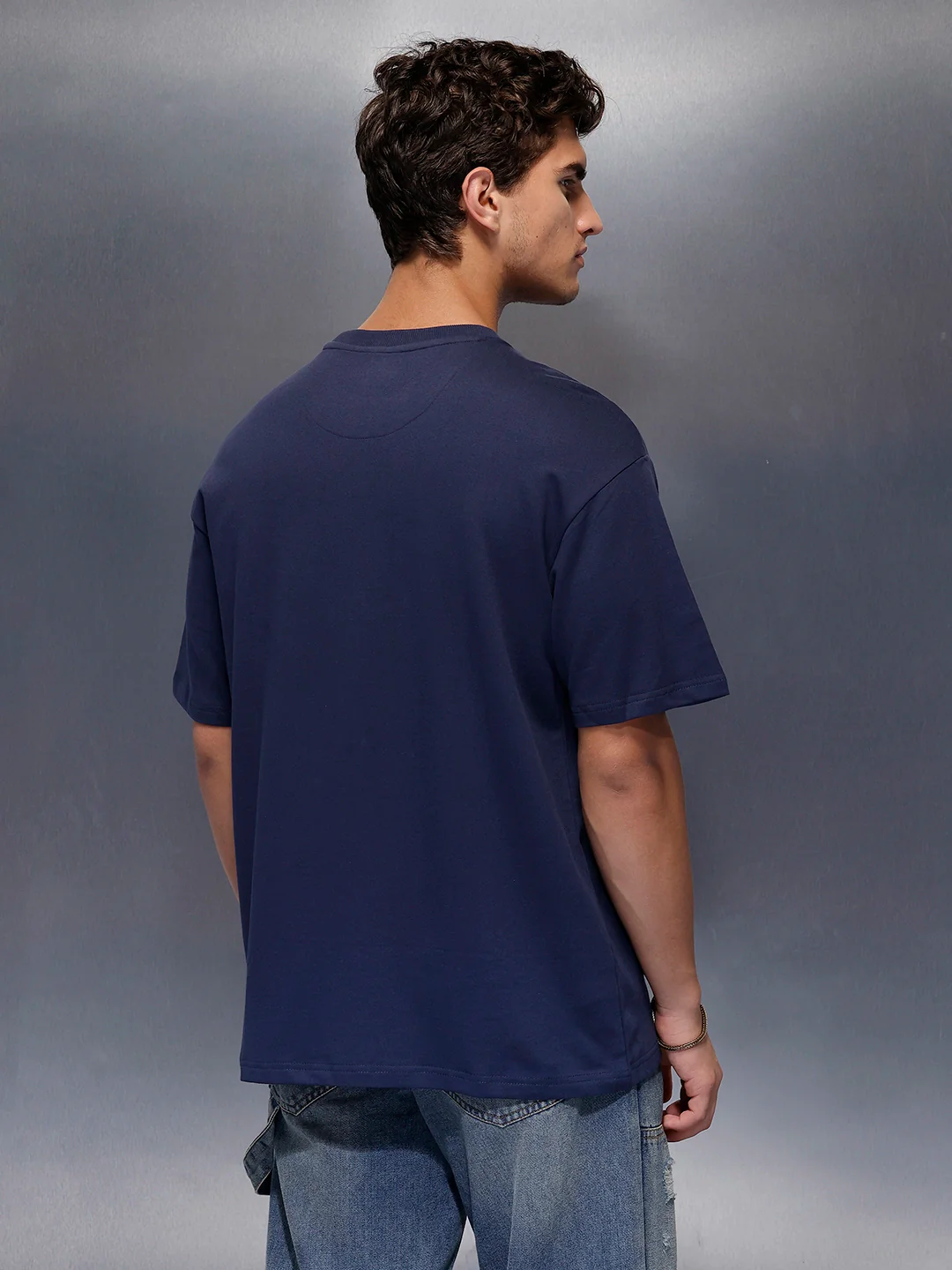 Placement Printed Regular Fit T-Shirt   |  Navy Blue - Image 3