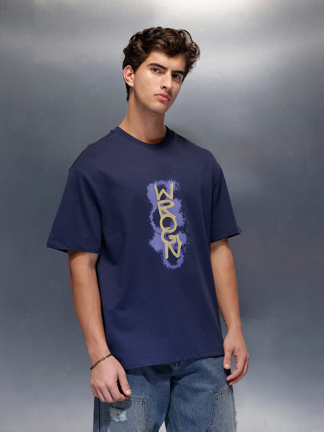 Placement Printed Regular Fit T-Shirt   |  Navy Blue - Image 4