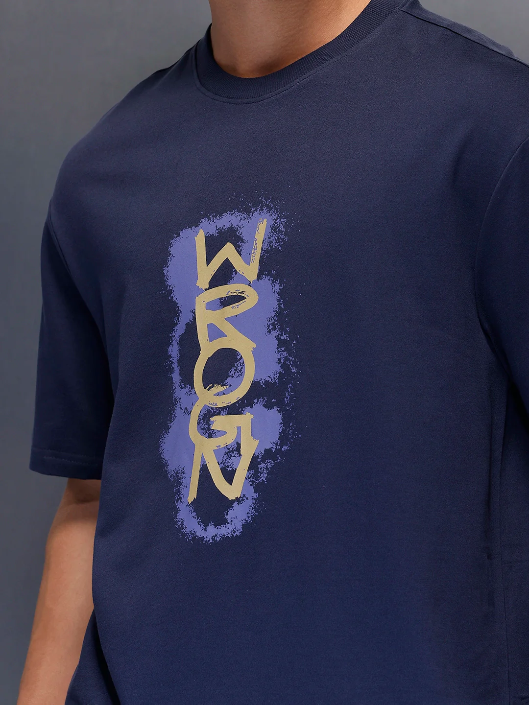 Placement Printed Regular Fit T-Shirt   |  Navy Blue - Image 5