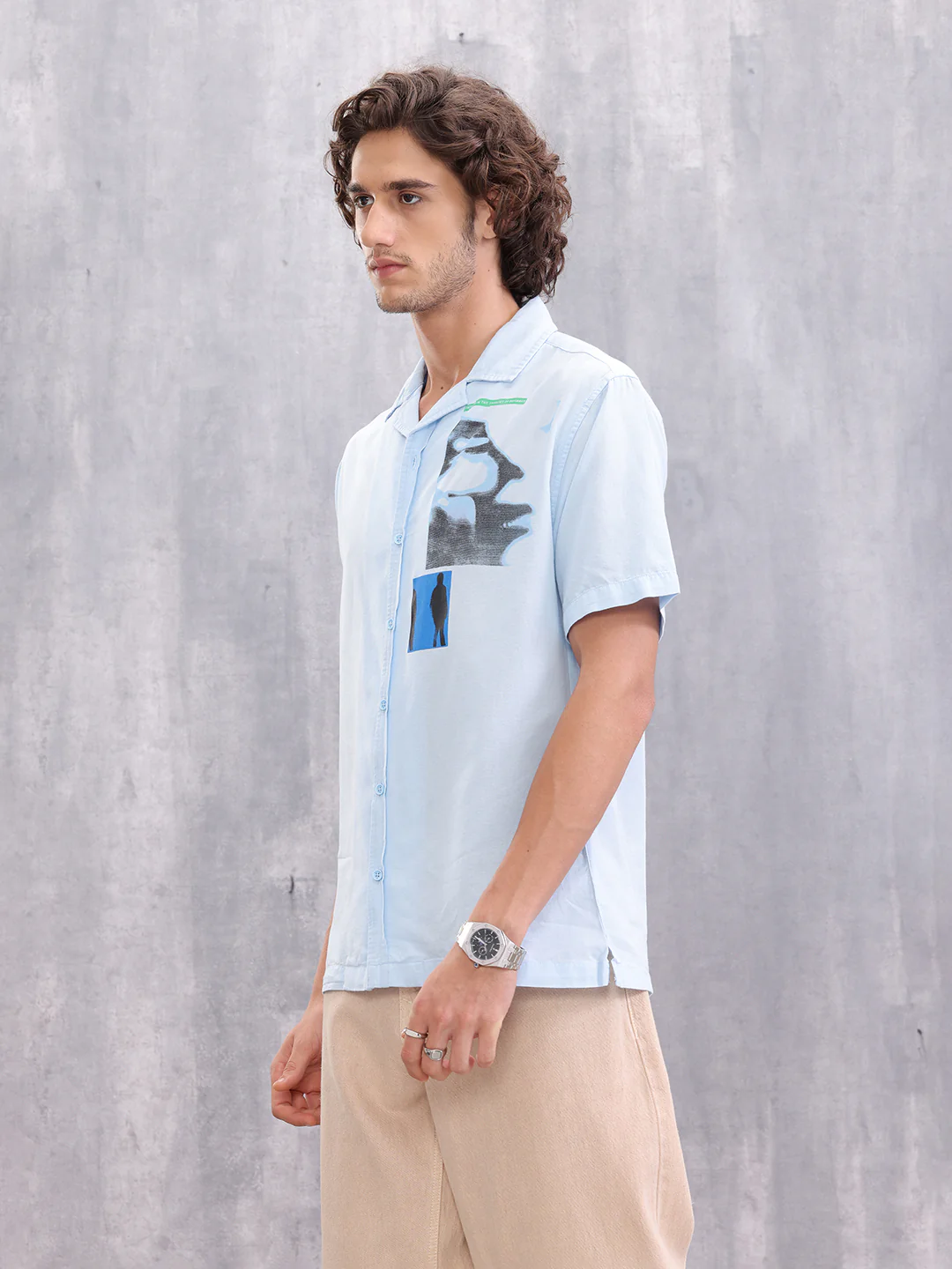 Placement Printed Resort Collar Shirt | Blue - Image 4