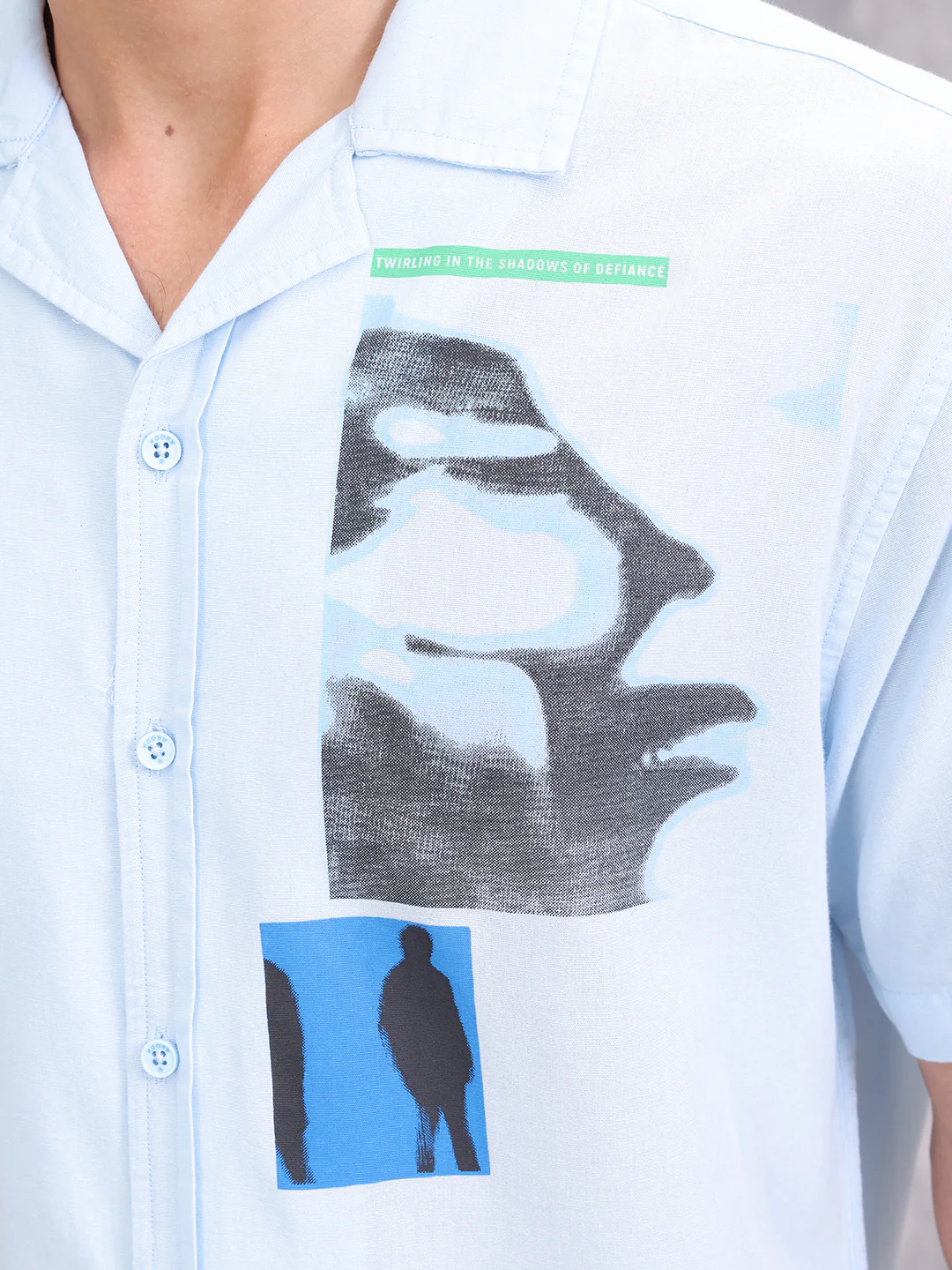 Placement Printed Resort Collar Shirt | Blue - Image 5