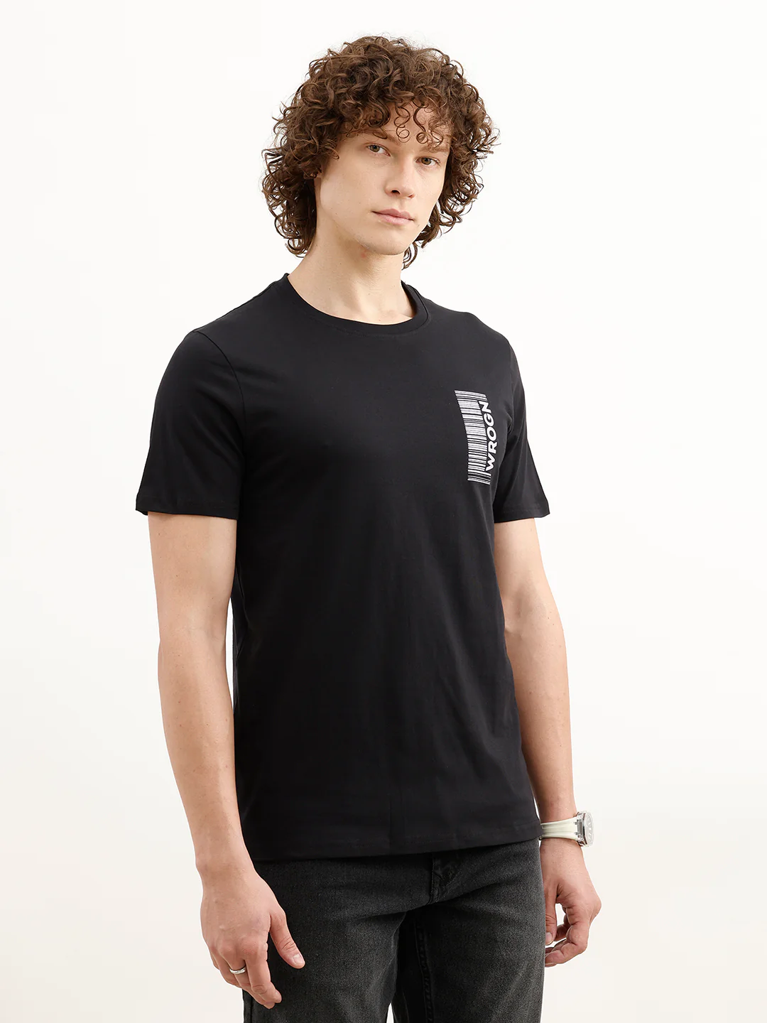 Placement Printed Slim Fit T-Shirt | Black - Image 4