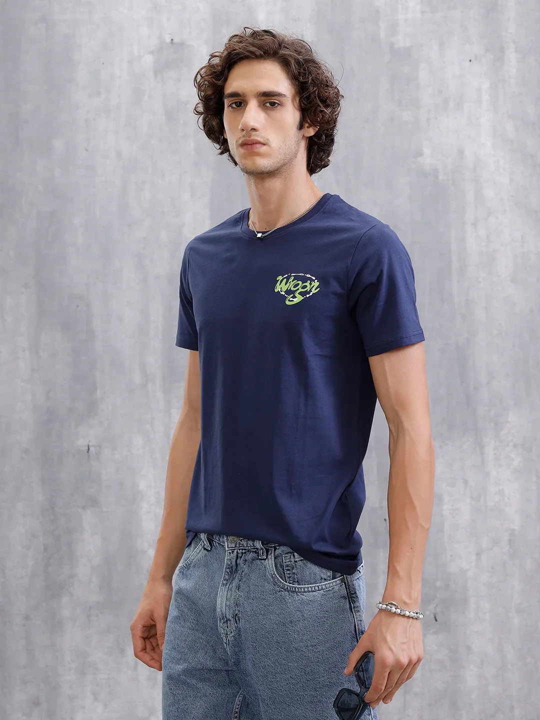 Placement Printed Slim Fit T-Shirt  | Navy Blue - Image 4