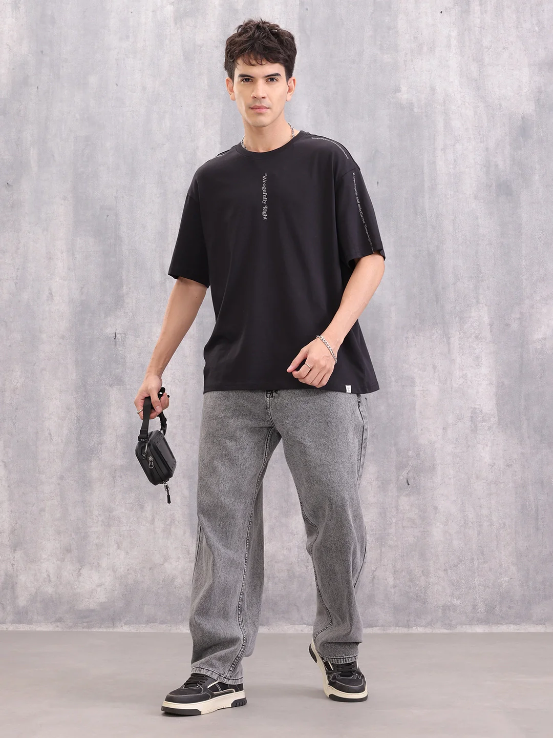 Placement Typo Print Oversized Fit T-shirt | Black - Image 2