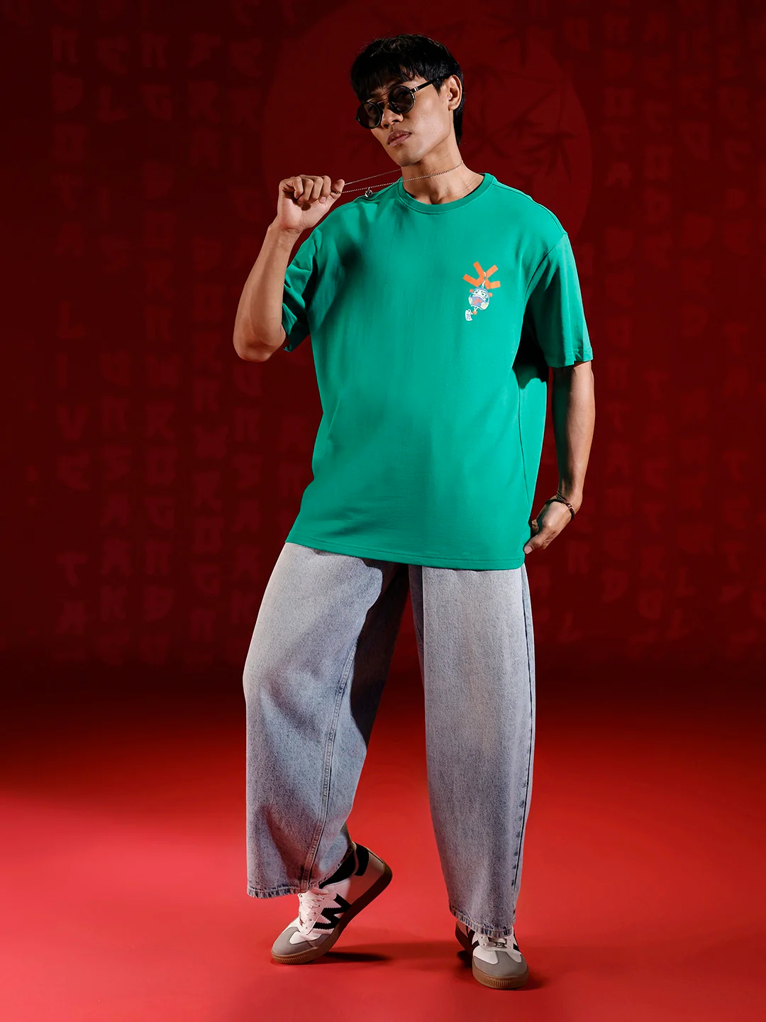 Playful chest print oversized T-shirt | Green - Image 2