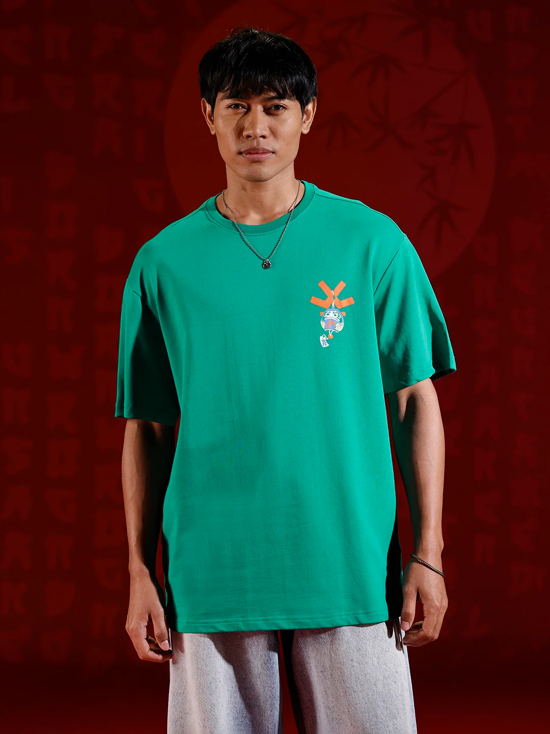 Playful chest print oversized T-shirt | Green - Image 3