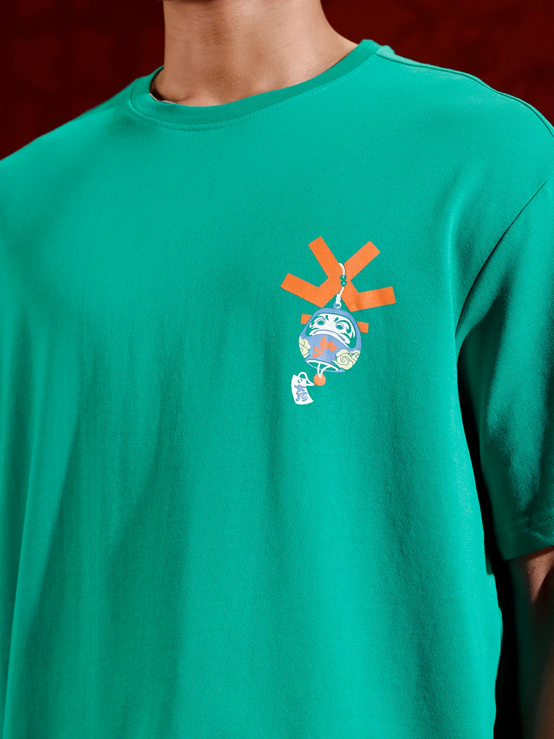 Playful chest print oversized T-shirt | Green - Image 6