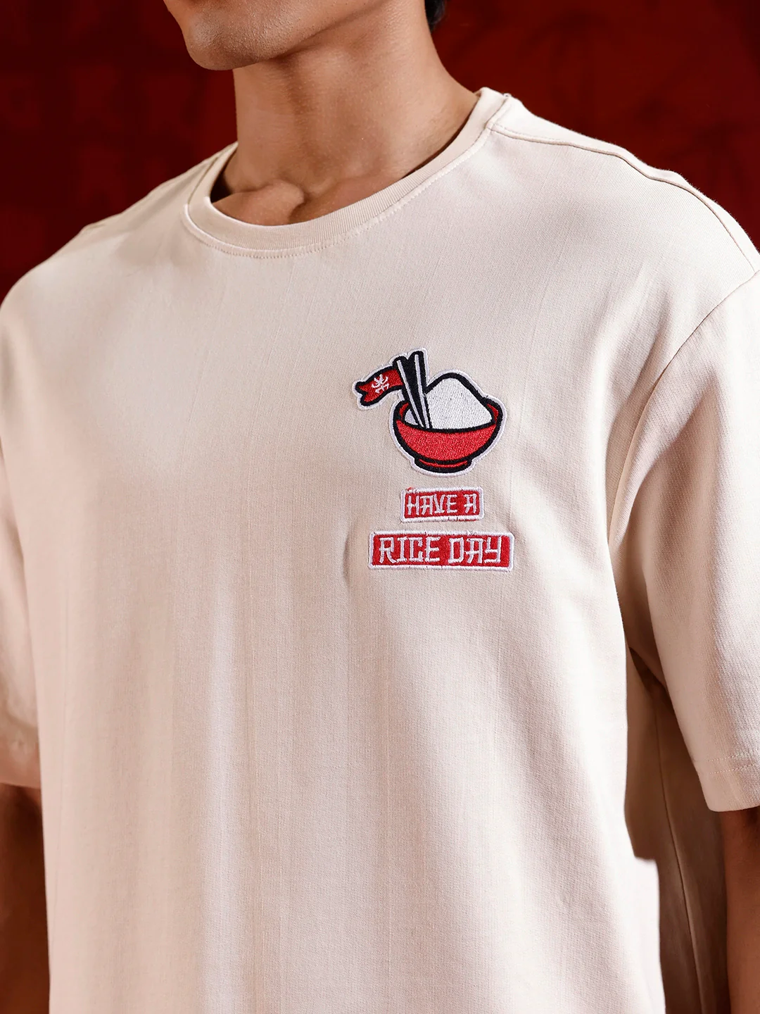Playful ramen print oversized tshirt | Beige - Image 6