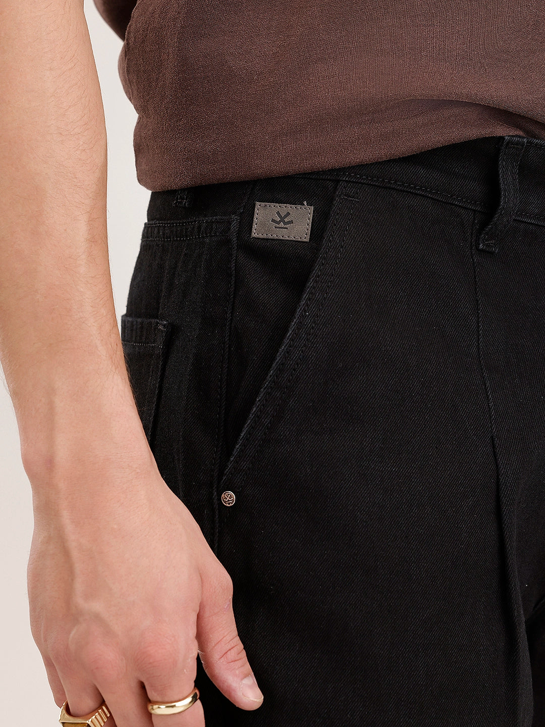 Pleated Loose Fit Denim Jeans | Black - Image 5