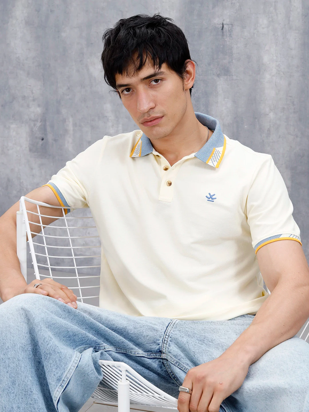 Polo T-Shirt With Contrast Collar | Yellow - Image 2