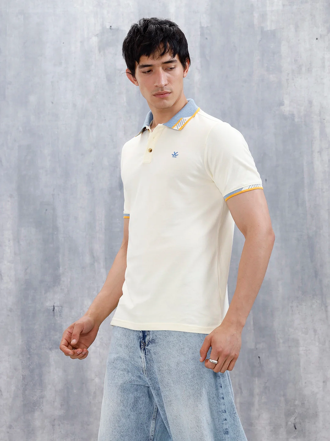 Polo T-Shirt With Contrast Collar | Yellow - Image 5