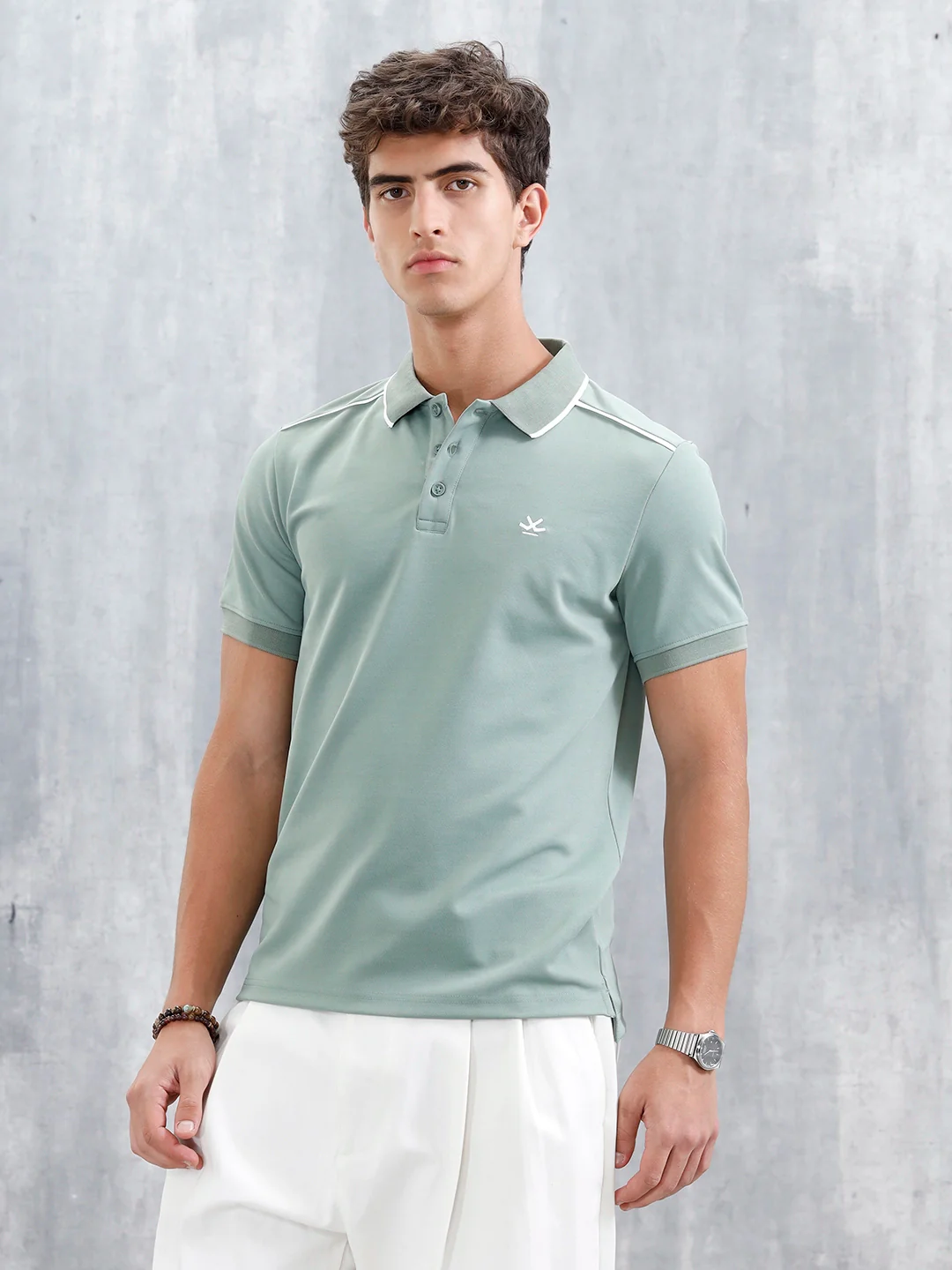 Polo T-Shirt With Contrast Trim Details | Green - Image 4