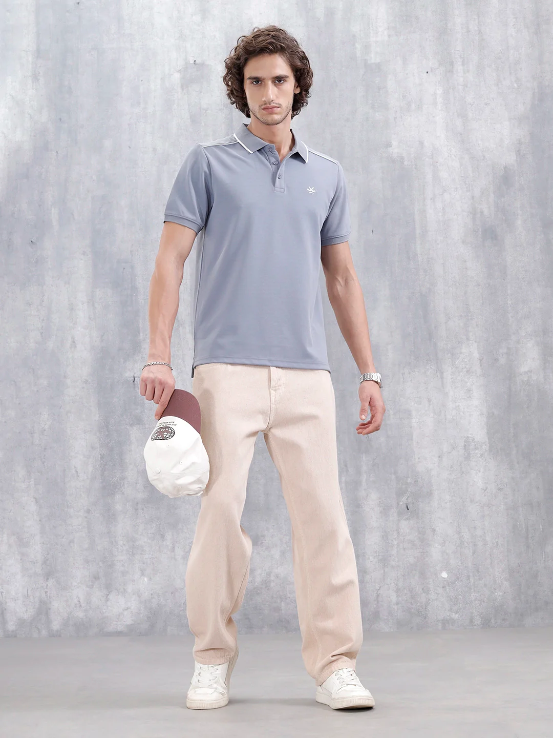 Polo T-Shirt With Contrast Trim Details | Grey - Image 2