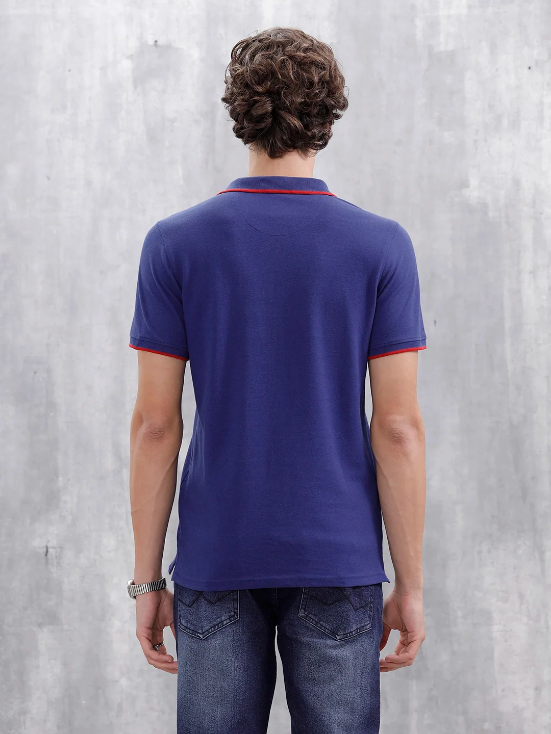 Polo T-Shirt With Contrast Trim Details | Navy Blue - Image 3