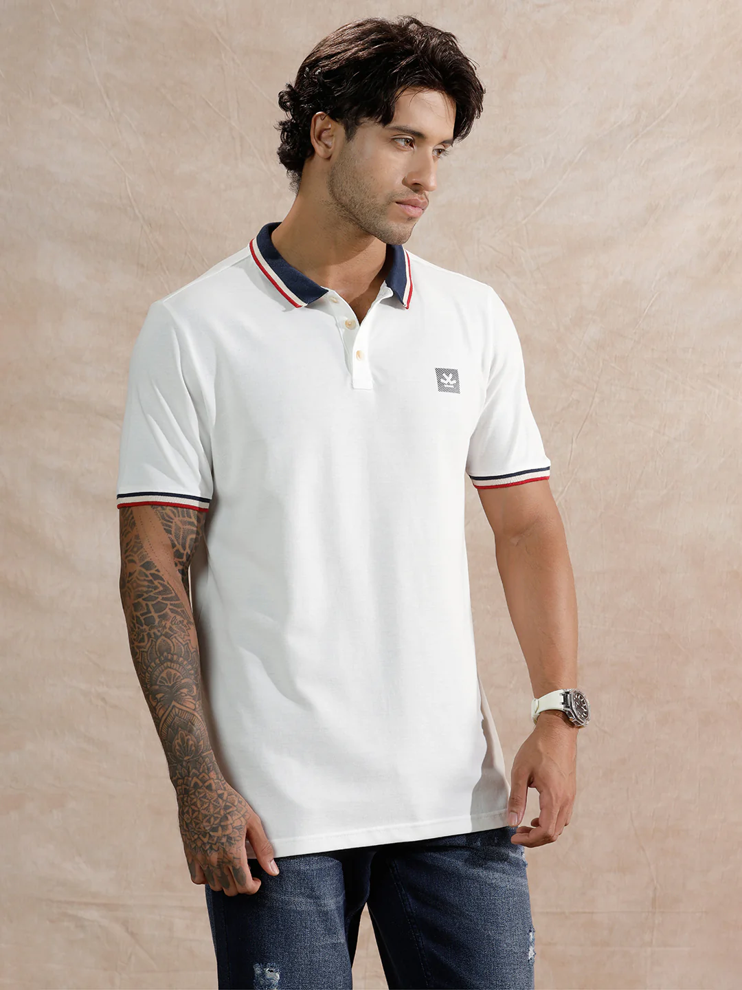 Pop Tipping Collar Polo T-Shirt | White - Image 4