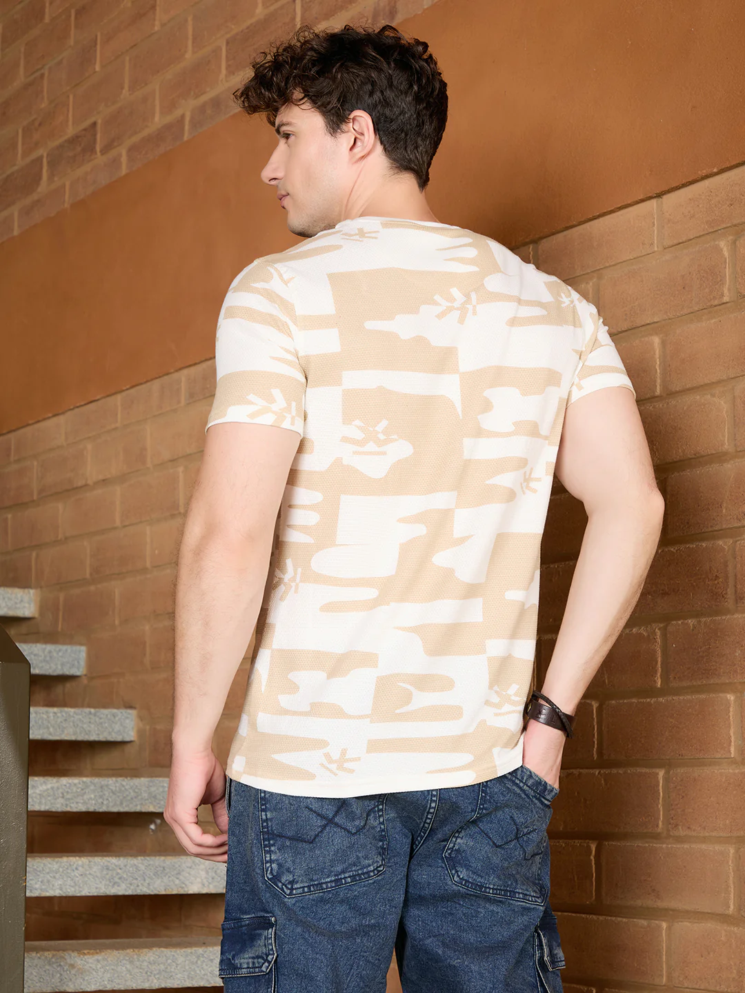 Popcorn Textured AOP T-Shirt | Off White - Image 3