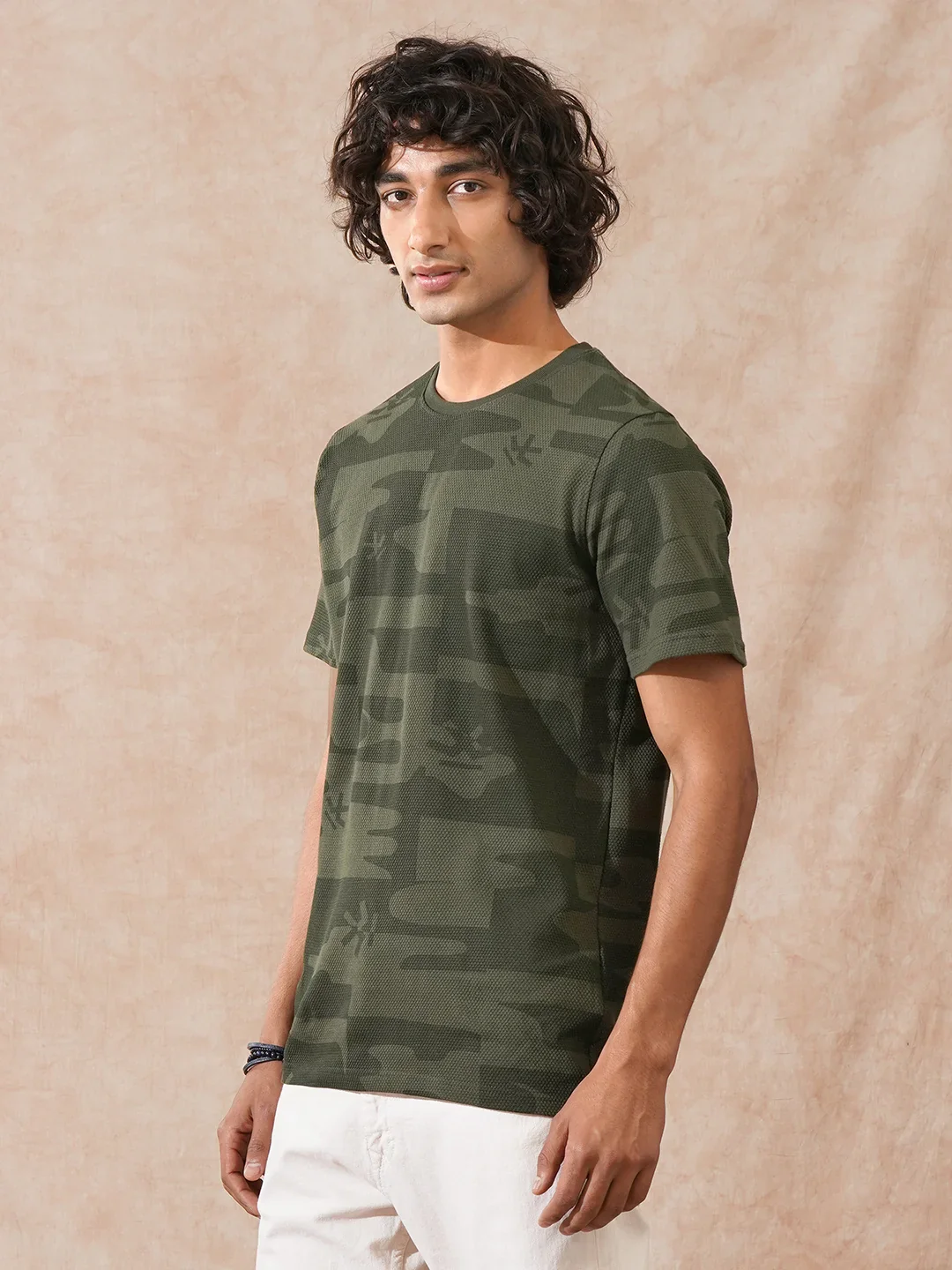 Popcorn Textured AOP T-Shirt | Olive - Image 4