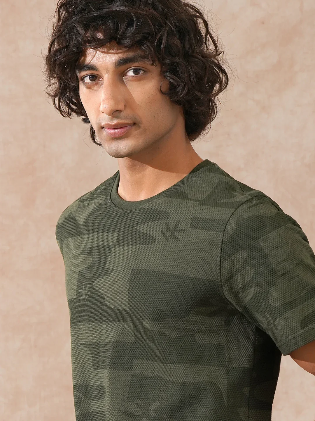 Popcorn Textured AOP T-Shirt | Olive - Image 5