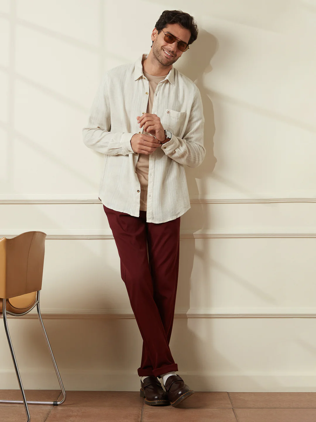Textured Slim Fit Casual Shirt | Beige - Image 2