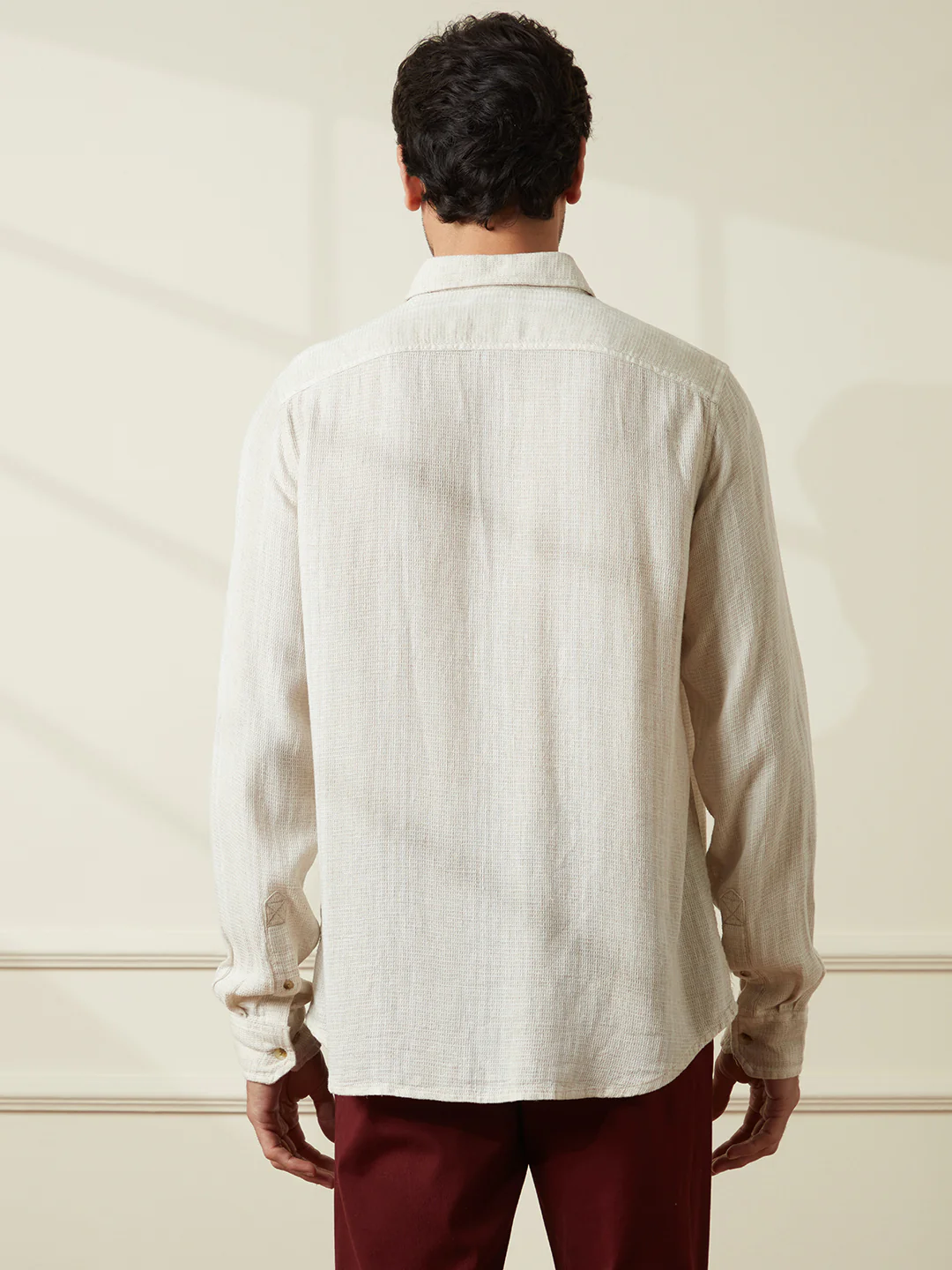 Textured Slim Fit Casual Shirt | Beige - Image 3