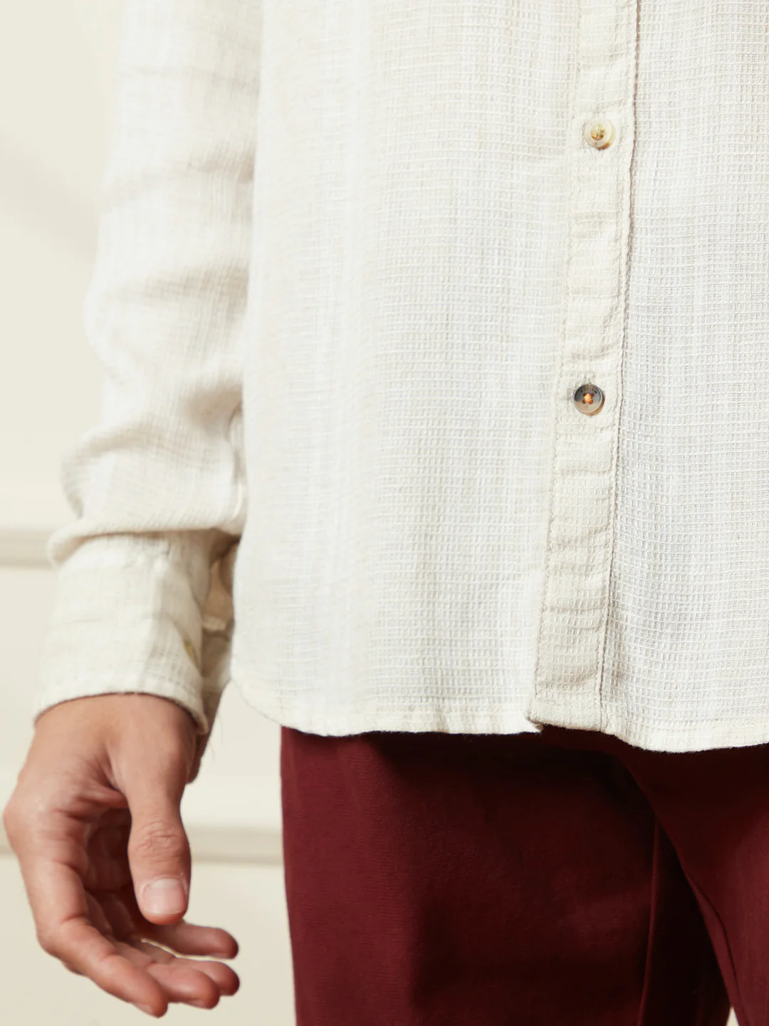 Textured Slim Fit Casual Shirt | Beige - Image 5