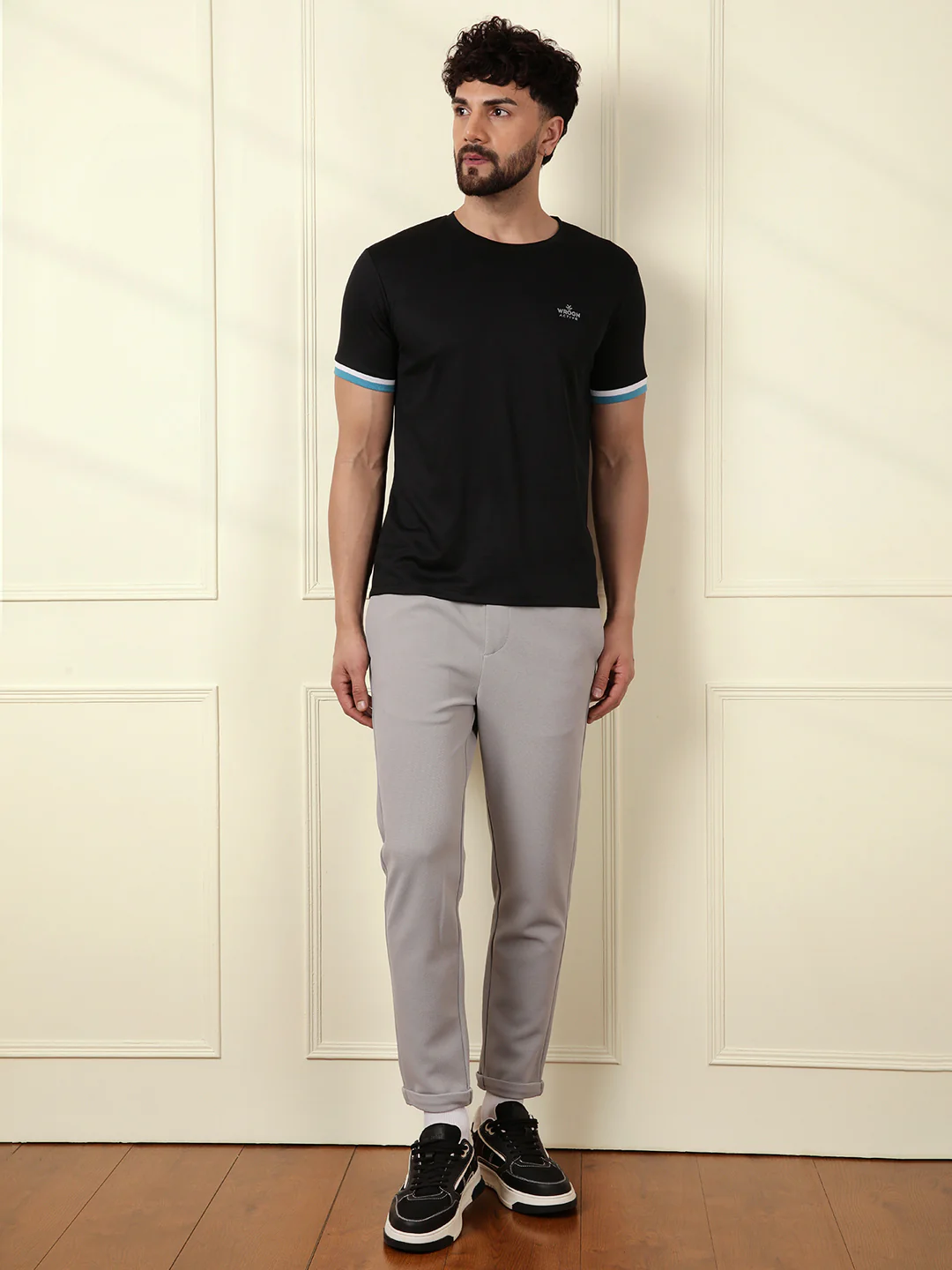 Premium Black Contrast Sleeve T-Shirt - Image 2