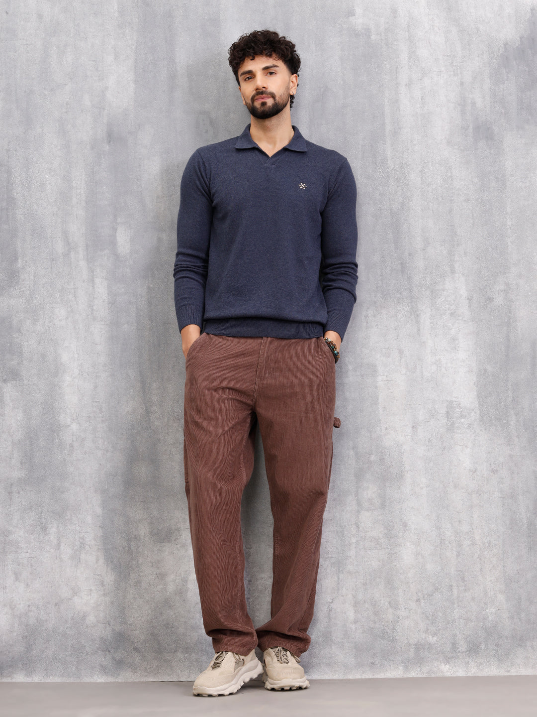 Premium Flat Knit Johnny Collar Polo T-Shirt  | Navy Blue - Image 4