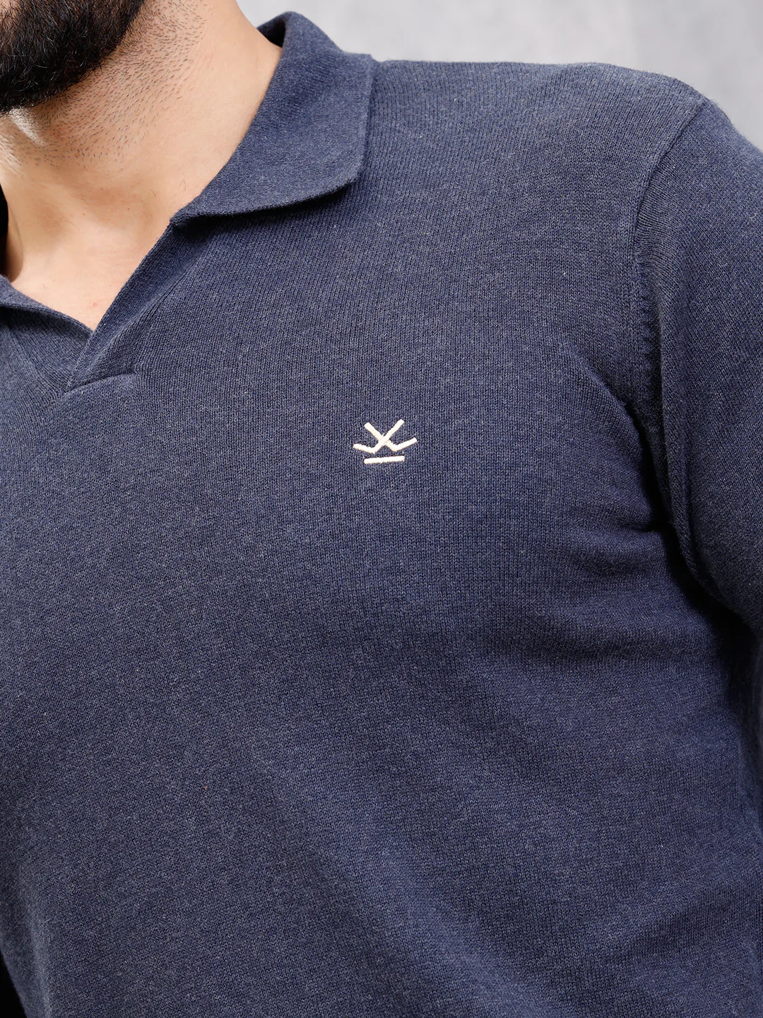 Premium Flat Knit Johnny Collar Polo T-Shirt  | Navy Blue - Image 7