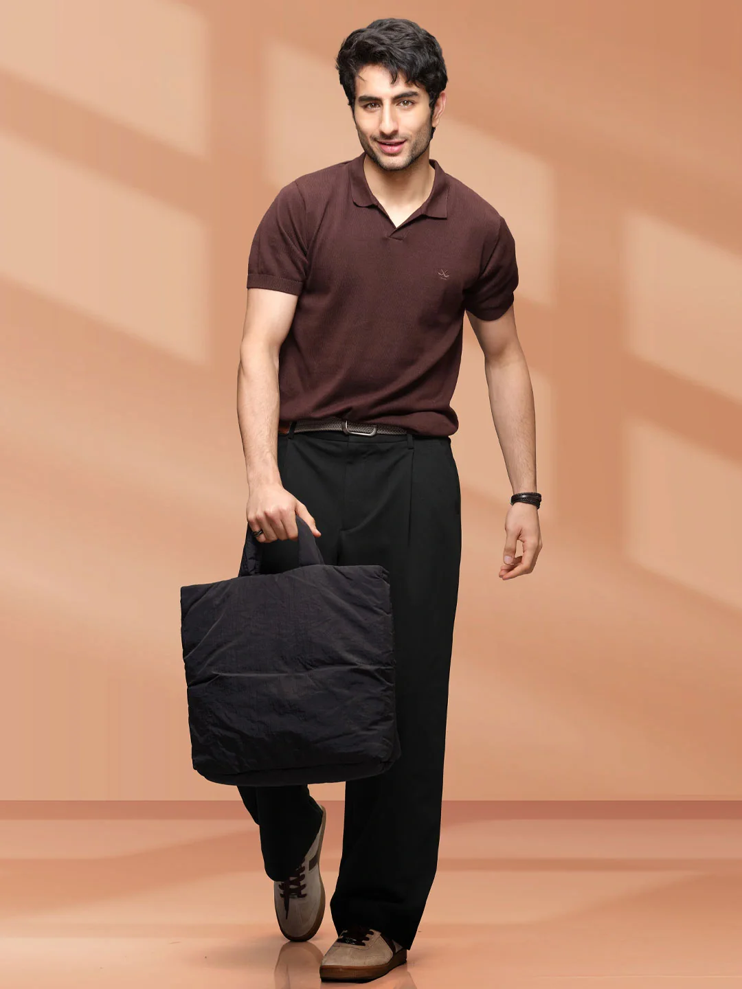 Premium Flat Knit Slim Fit Polo T-Shirt | Brown - Image 2