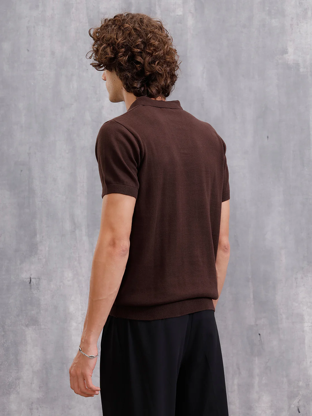 Premium Flat Knit Slim Fit Polo T-Shirt | Brown - Image 5