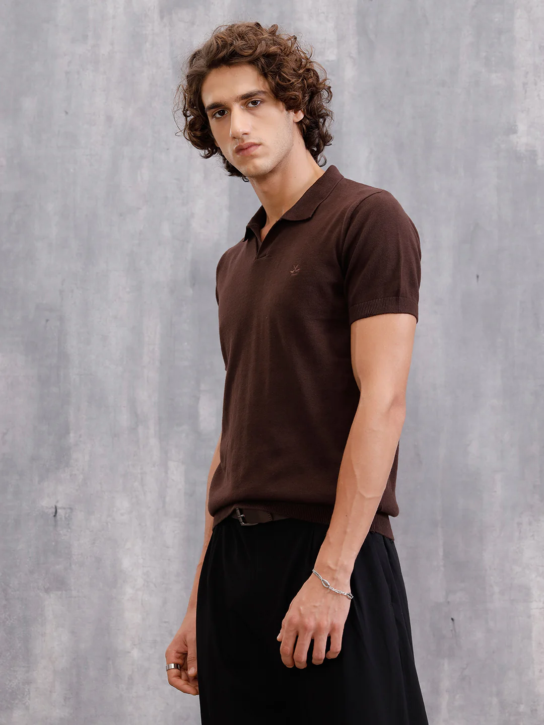Premium Flat Knit Slim Fit Polo T-Shirt | Brown - Image 7