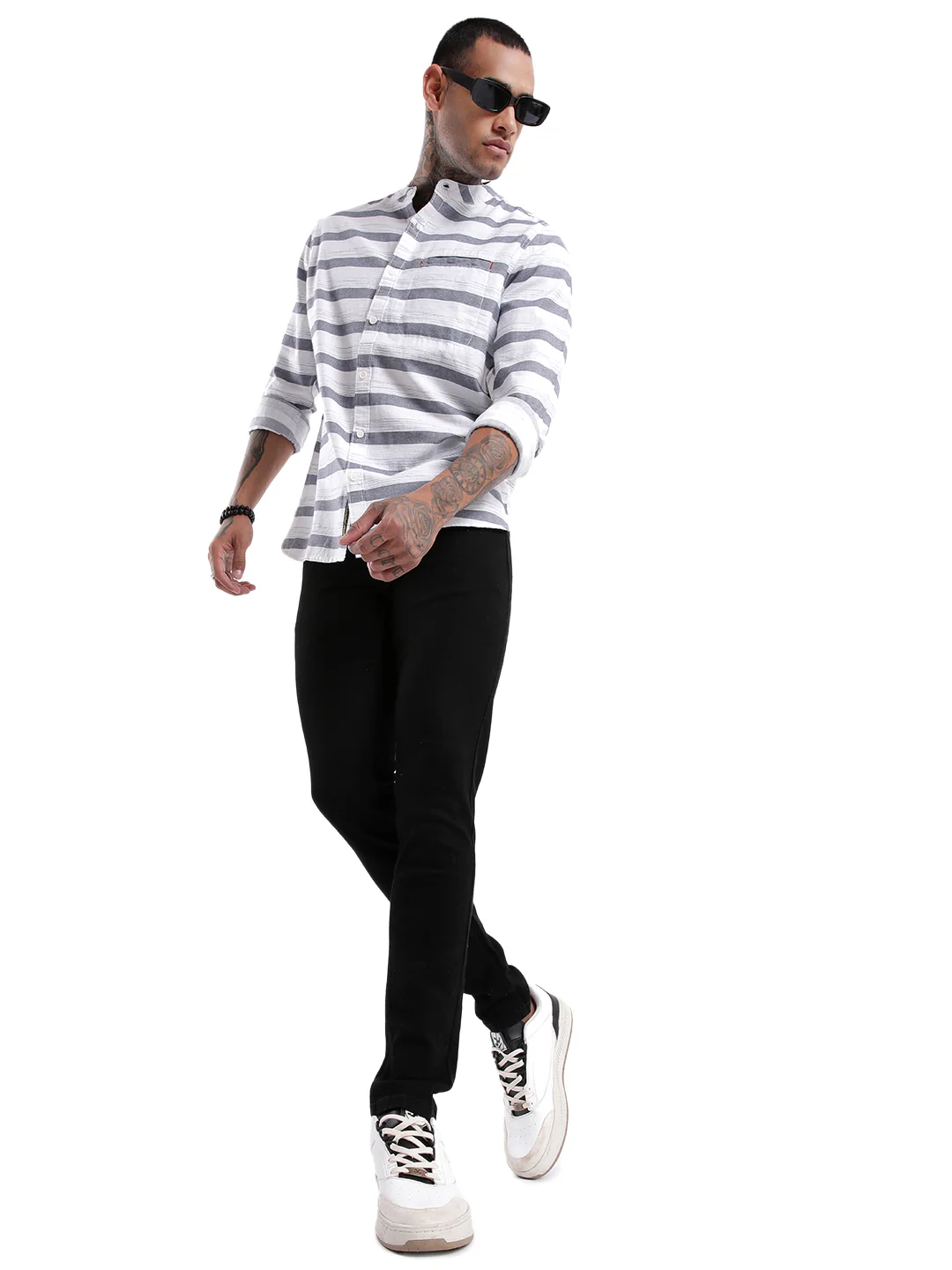 Premium Grey And White Striped Shirt - Image 2