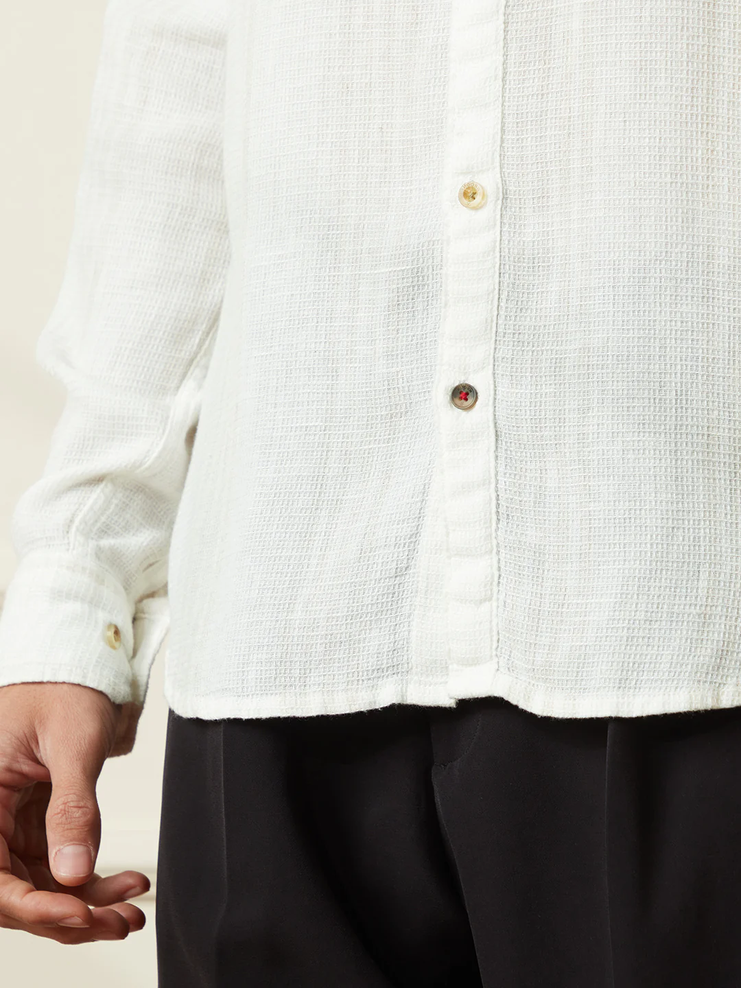 Waffle Textured Slim Fit Shirt | Beige - Image 6