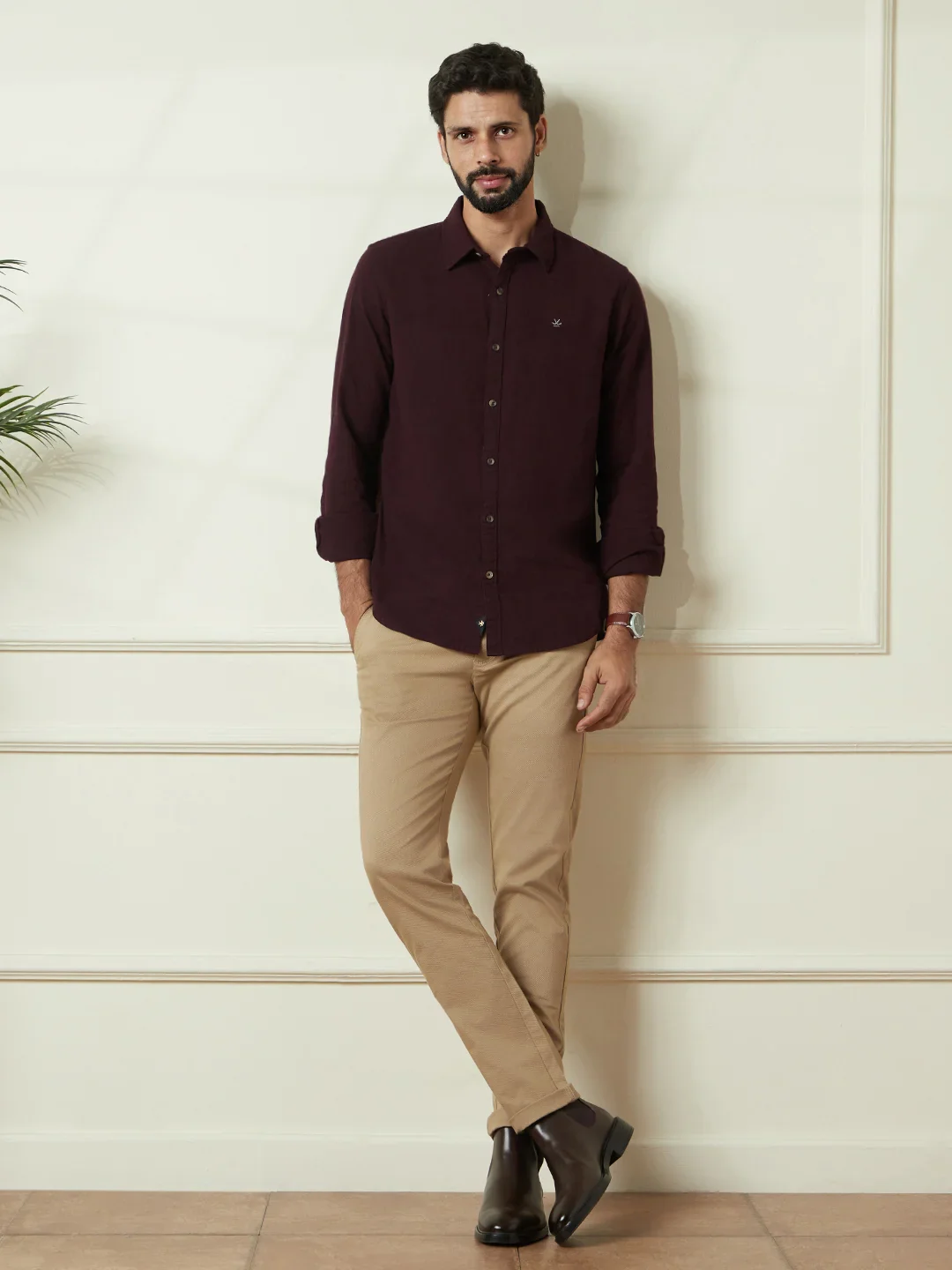 Textured Slim Fit Shirt | Maroon - Image 2