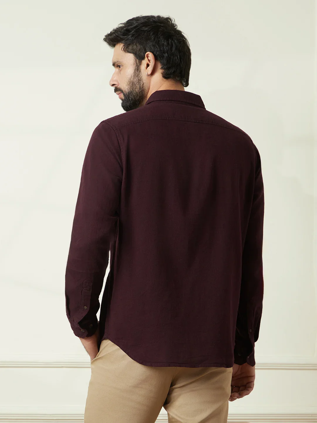 Textured Slim Fit Shirt | Maroon - Image 3