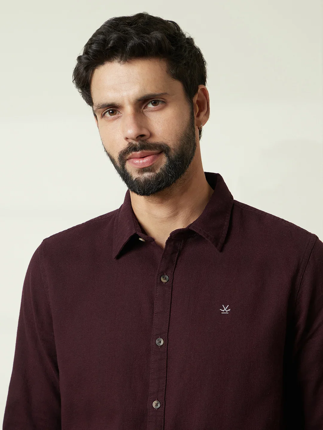 Textured Slim Fit Shirt | Maroon - Image 5