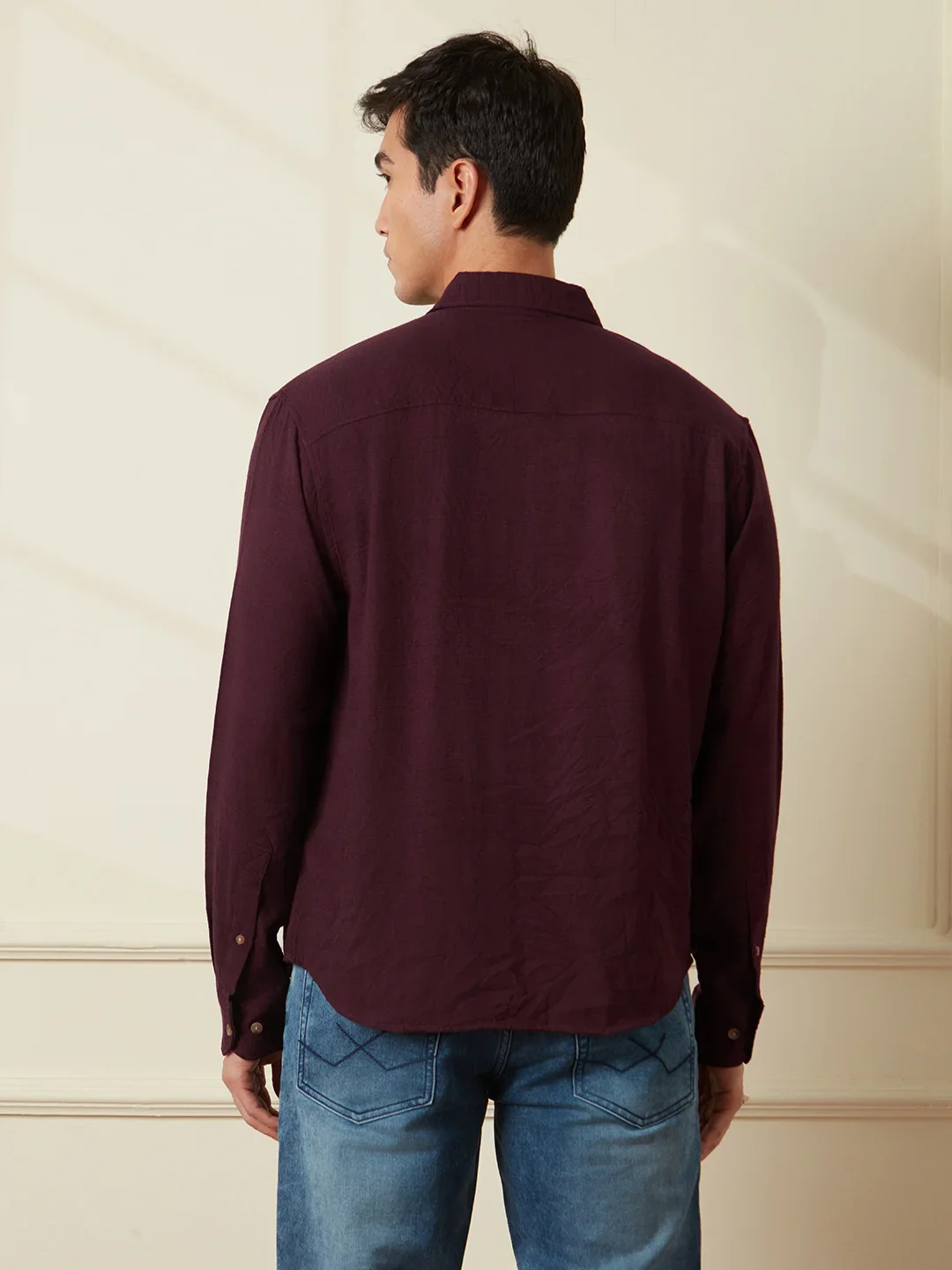 Textured Comfort Fit Shirt | Maroon - Image 3