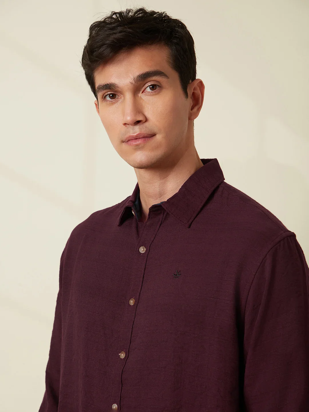 Textured Comfort Fit Shirt | Maroon - Image 5