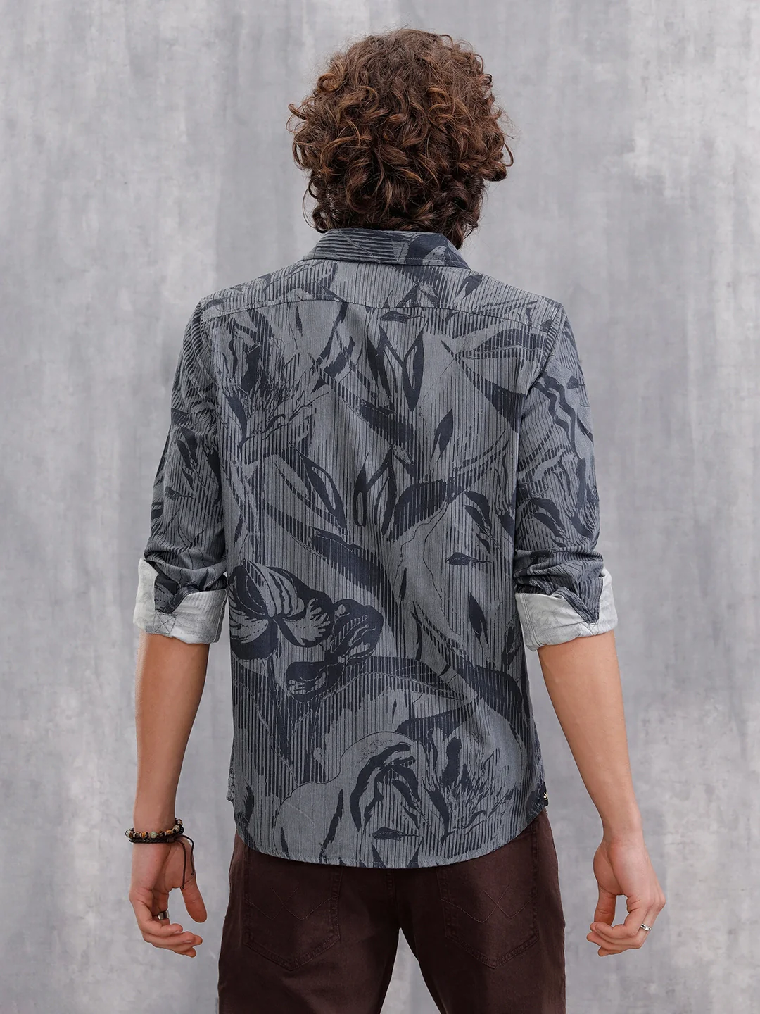Printed Corduroy Slim Fit T-Shirt With Plush Handfeel | Black - Image 3