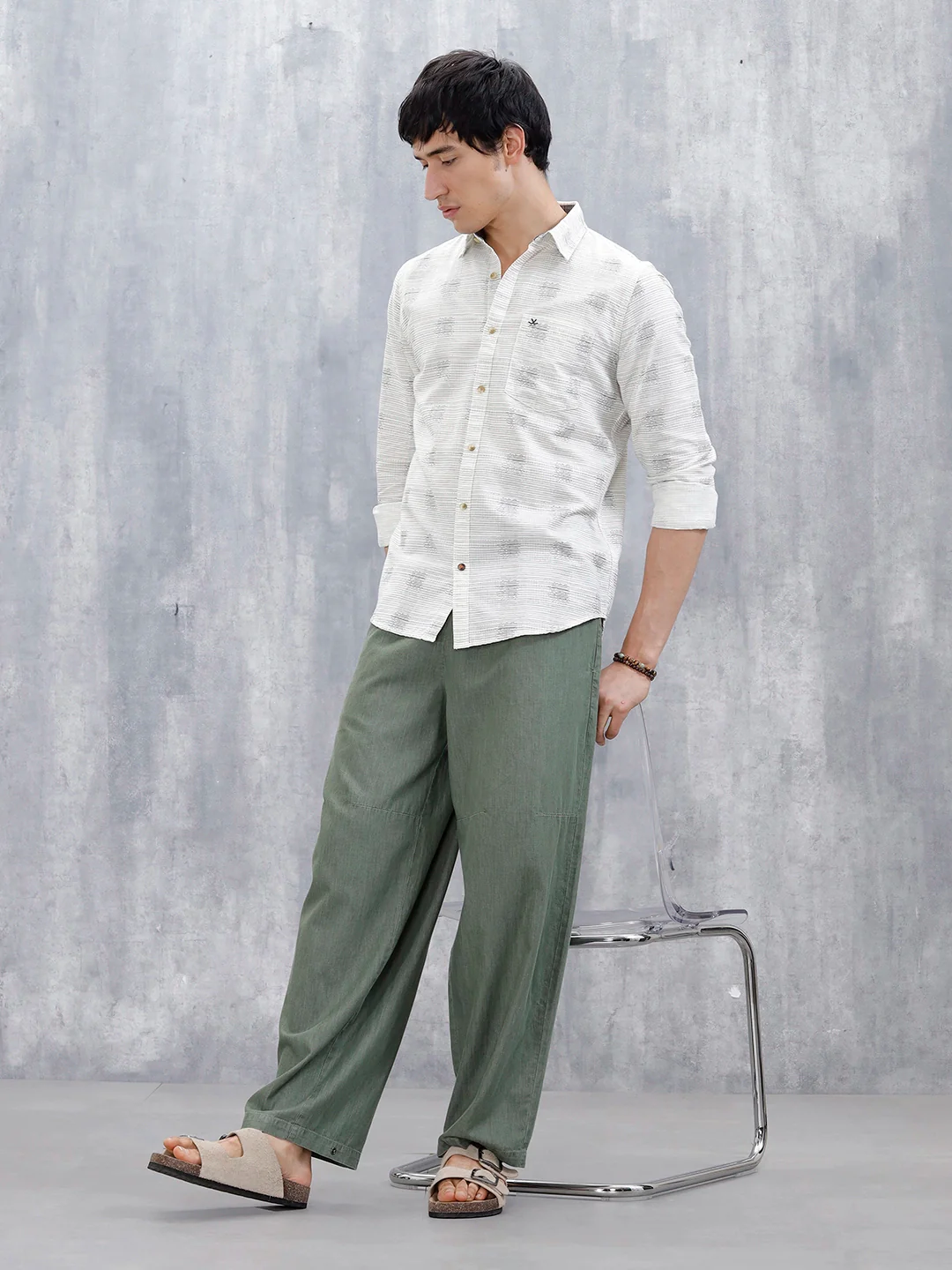 Printed Men's Casual Slim Fit Shirt | Off White - Image 2