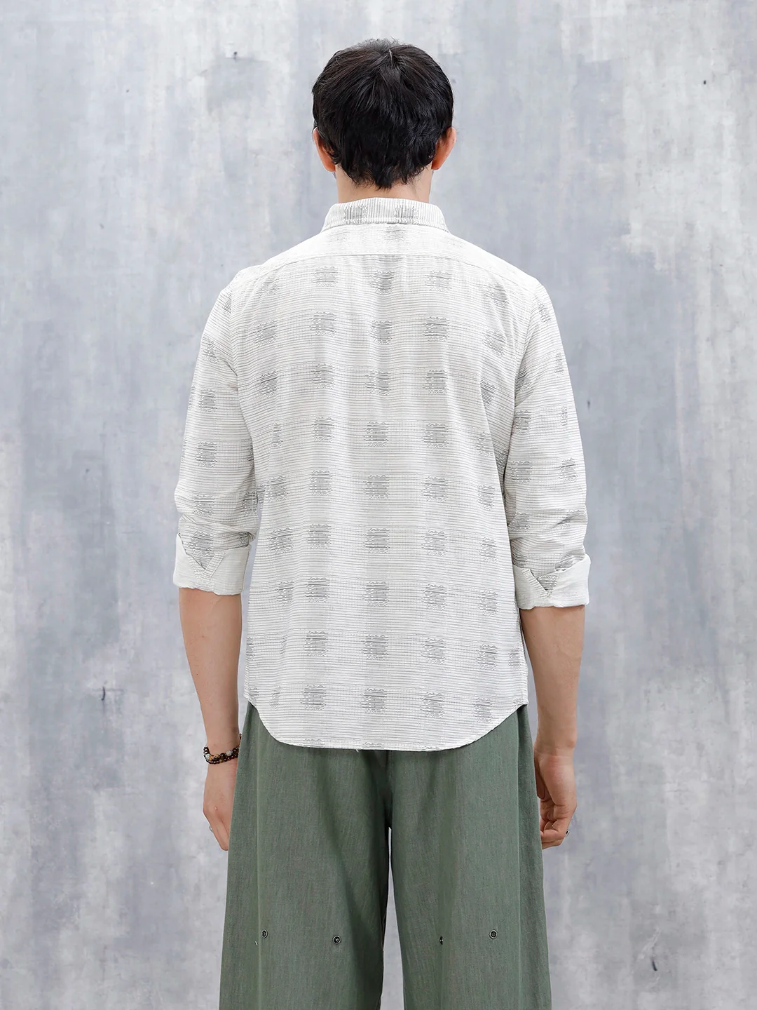 Printed Men's Casual Slim Fit Shirt | Off White - Image 3