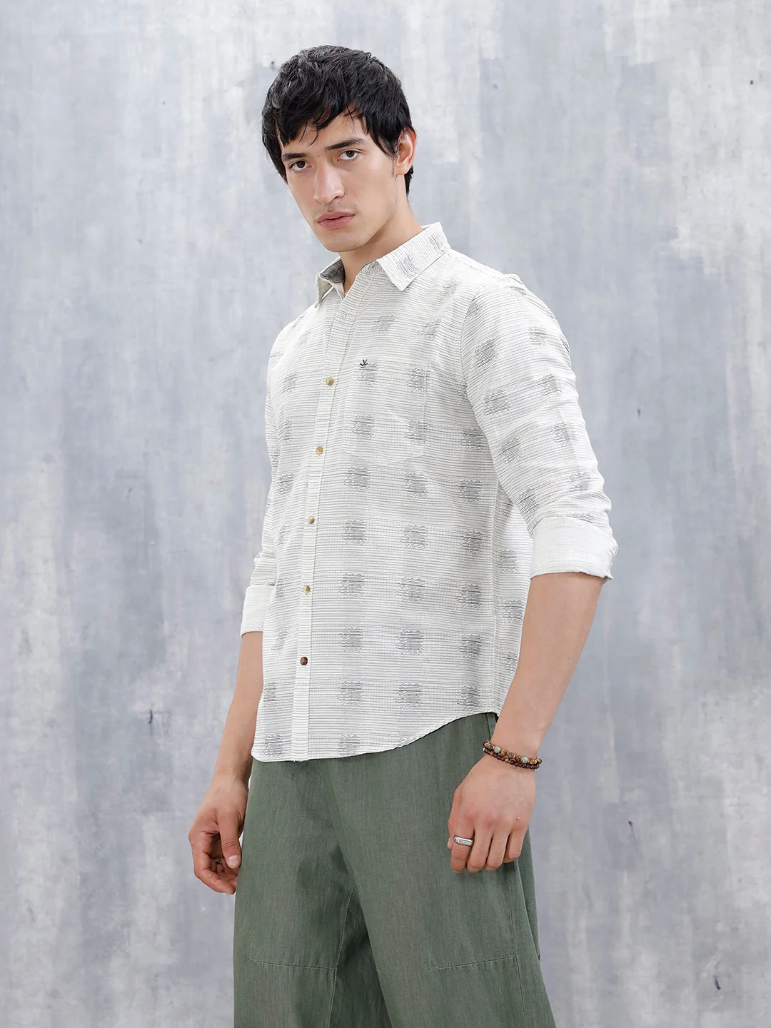 Printed Men's Casual Slim Fit Shirt | Off White - Image 4