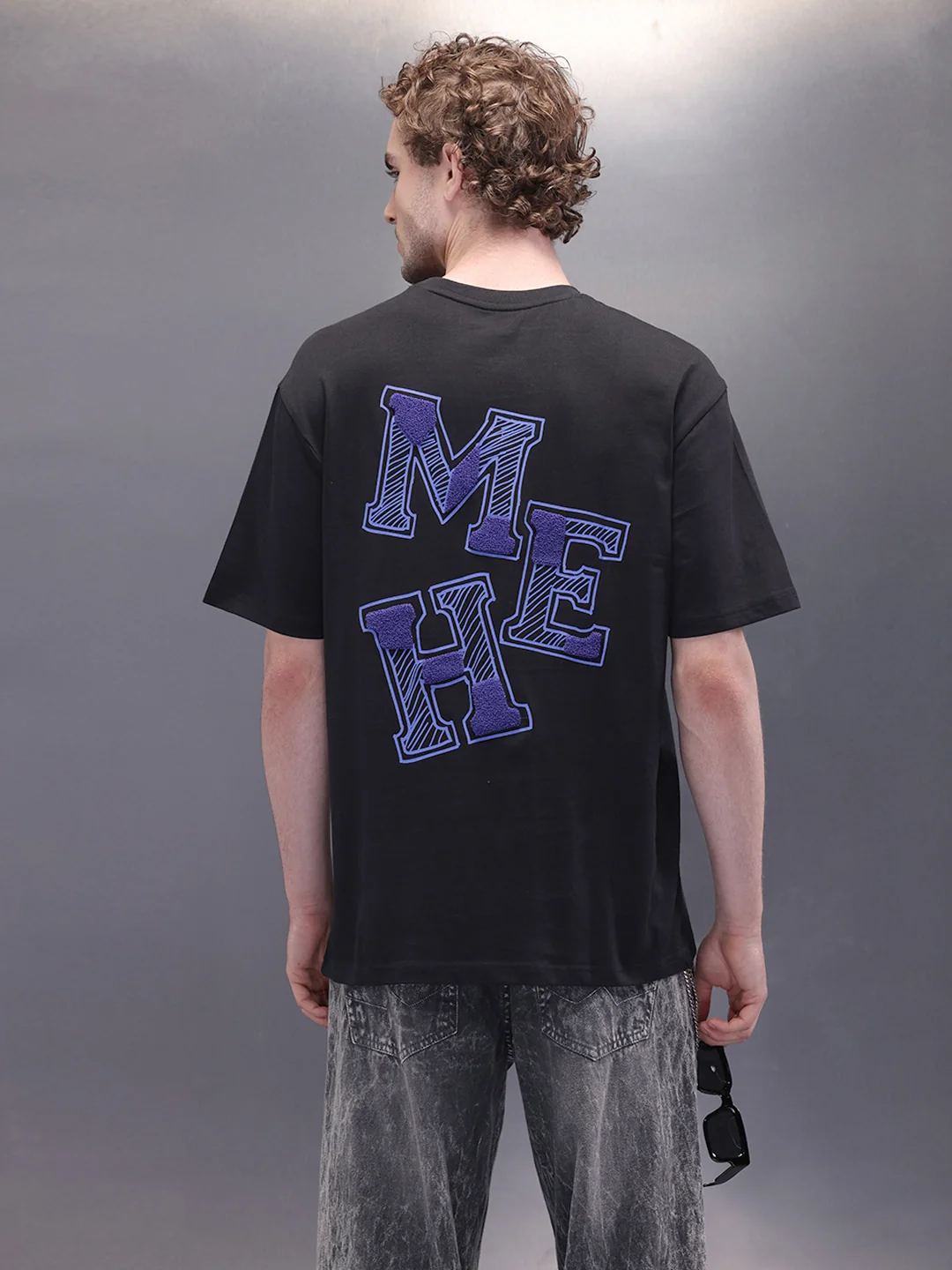 Printed Patchwork Oversized T-Shirt | Black