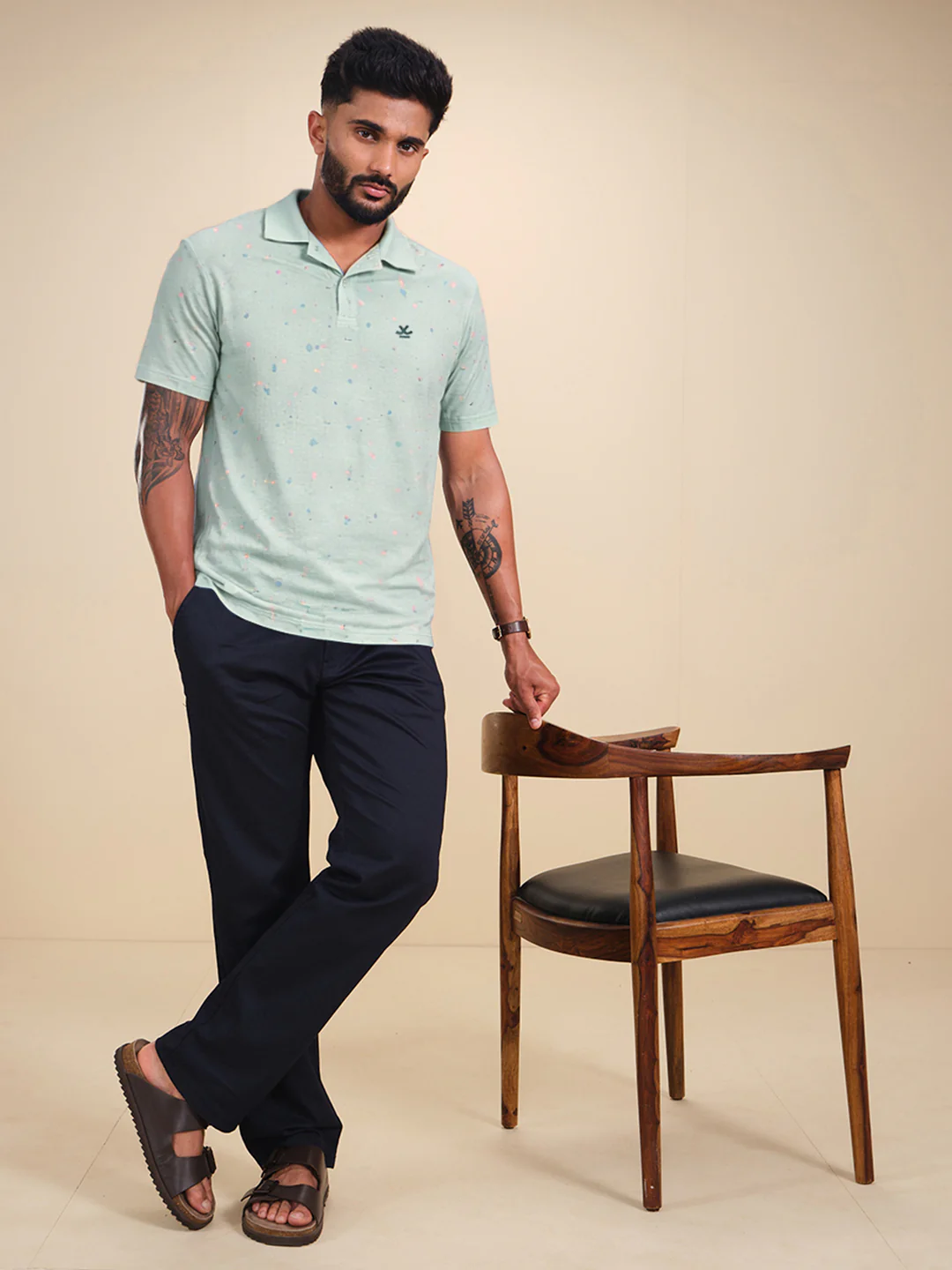 Printed Slim Fit Polo T-Shirt | Olive - Image 2