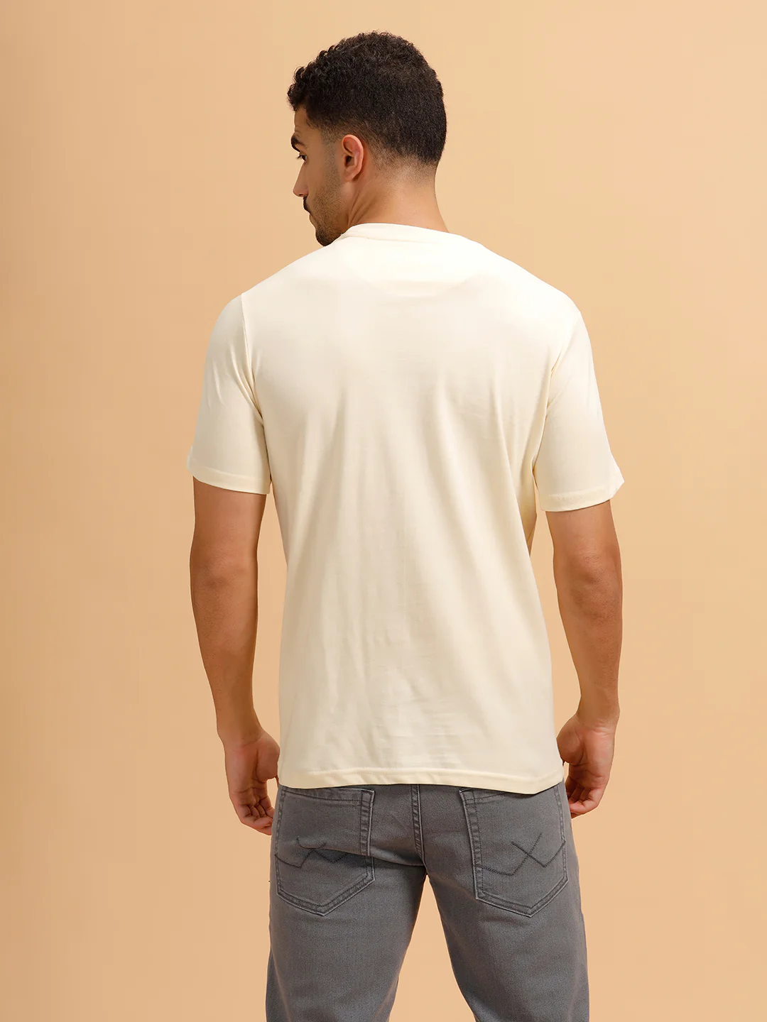 Printed Slim Fit T-Shirt | Beige - Image 3