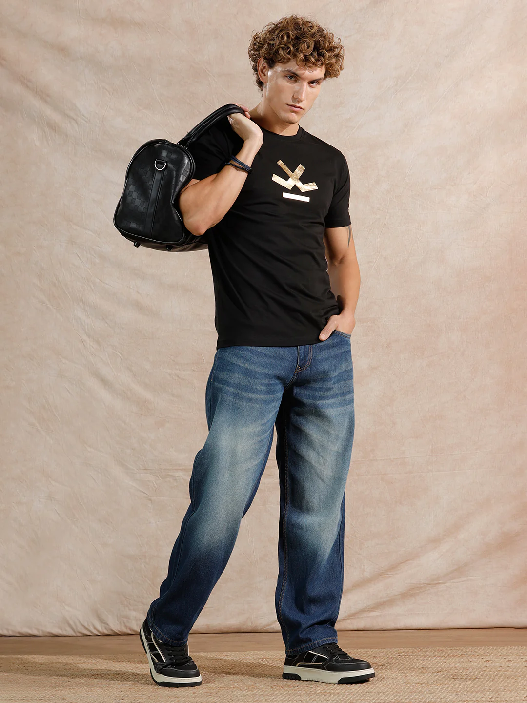 Gold Foil Print Slim Fit T-Shirt | Black - Image 2