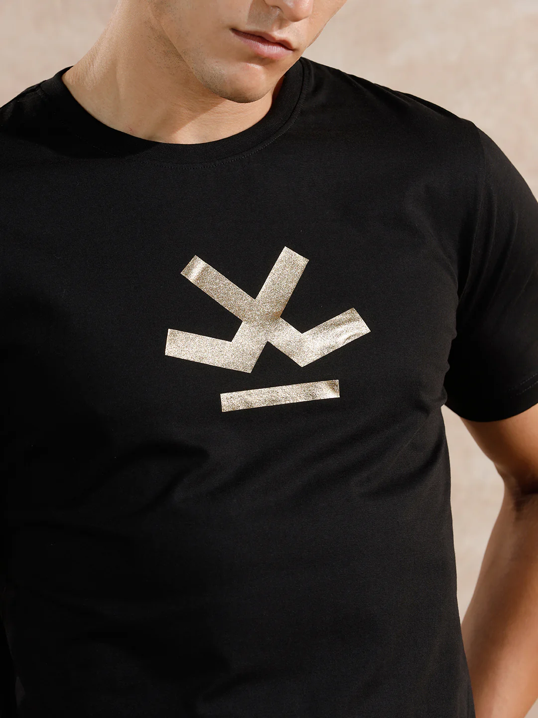 Gold Foil Print Slim Fit T-Shirt | Black - Image 5