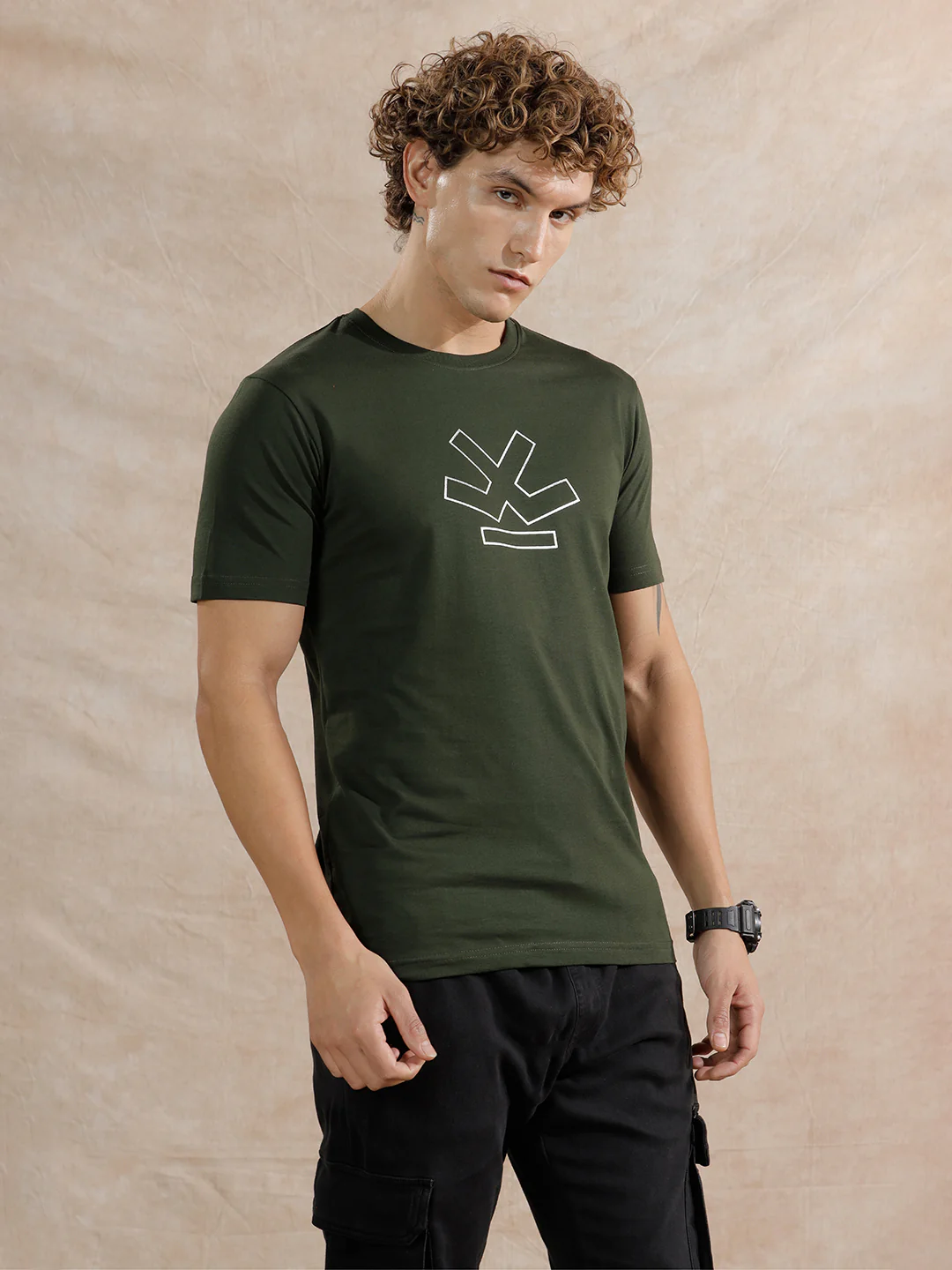 Silver Foil Print Slim Fit T-Shirt | Olive - Image 5