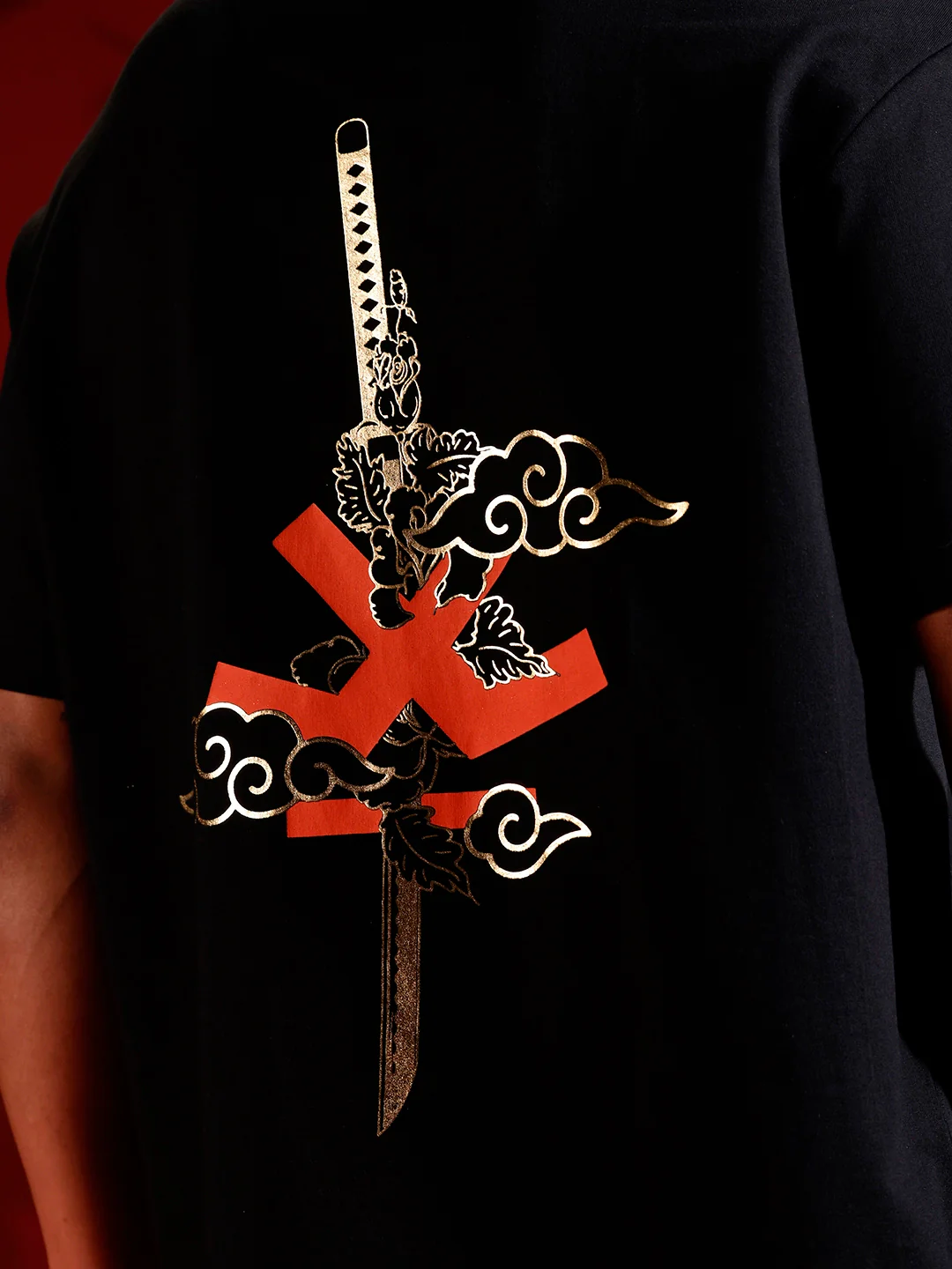 Puff print chest motif oversized tshirt | Black - Image 7